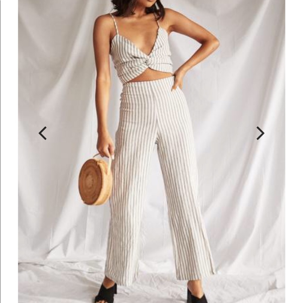 Olivaceous Cream Striped Two-Piece Crop Top and Wide-Leg Pants